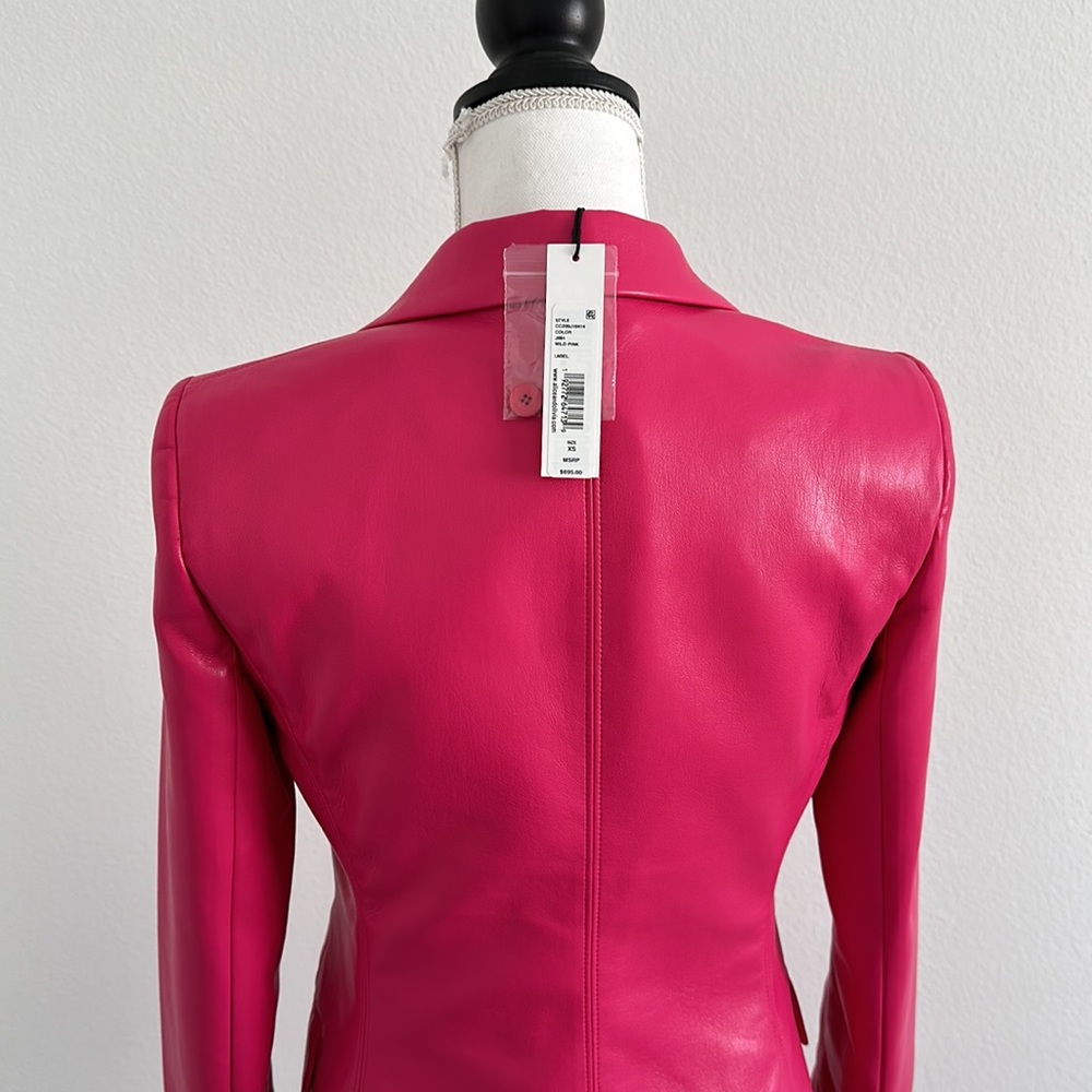 VEGAN LEATHER NOTCH COLLAR LONG BLAZER - Picture 11 of 11
